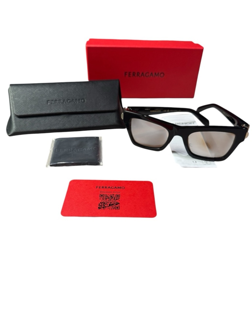 Salvatore Ferragamo SF2013S Black Gold Square Brown Lens 52 mm Sunglasses NIB - Picture 5 of 15